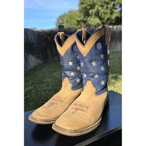 Smokey Mountain Boots Stars Stripes Flag Brown square toe Cowboy Youth 5 R